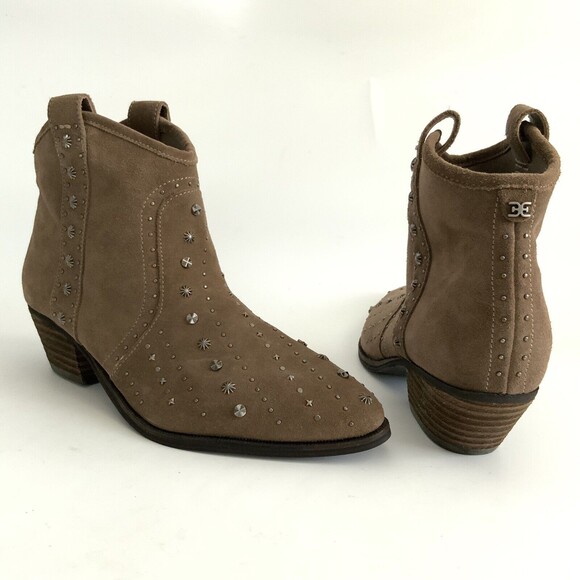 New Sam Edelman Suede Brian Studded Western Bootie Point-toe Taupe 8 - Picture 4 of 11